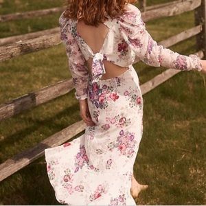 For Love and Lemons x Free People Ross Floral White Long Sleeve Asymmetric Dress